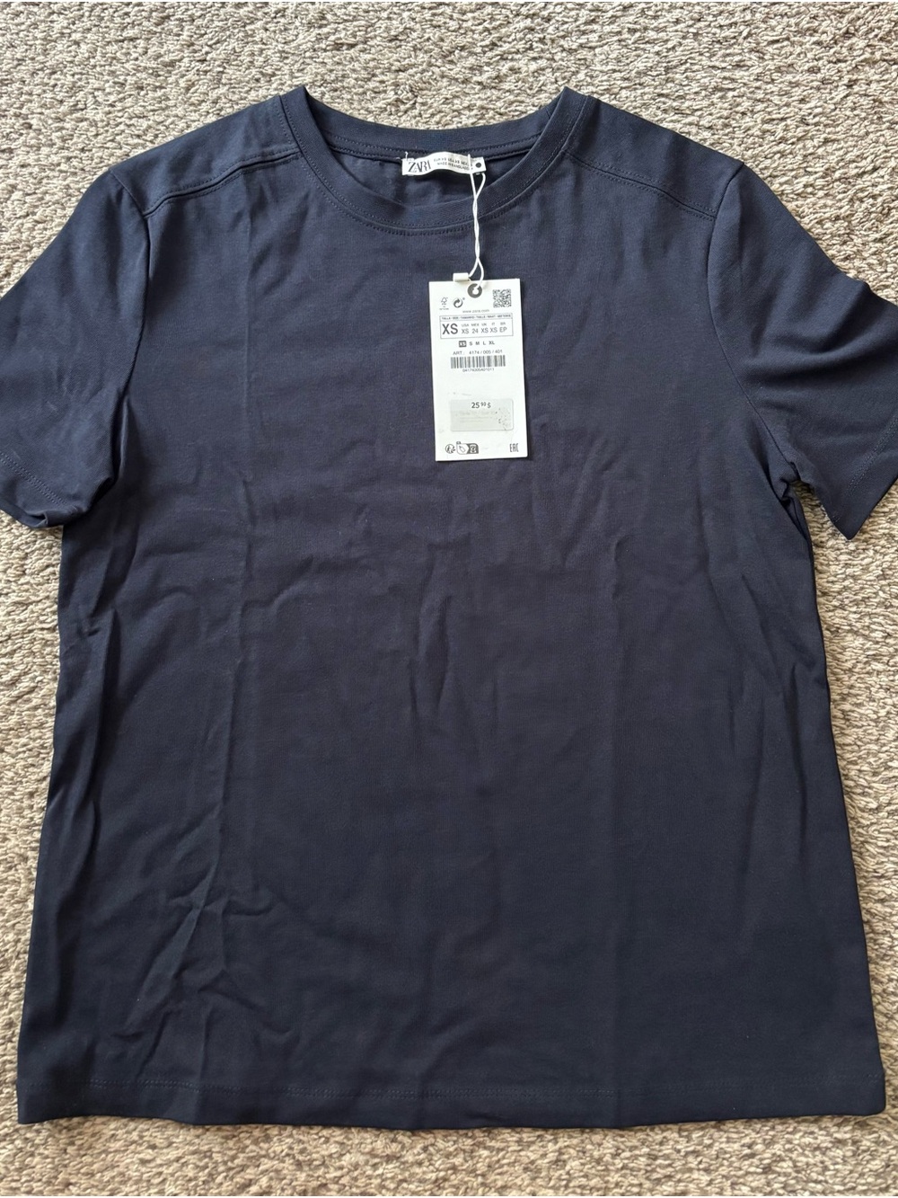 Zara Navy Short Sleeve Crew Neck T-Shirt